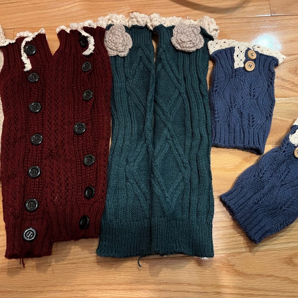 Women's Burgundy, Teal, blue and tan Sweater boot covers (set of 4)